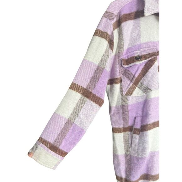 Blank NYC Lavender Beige White Plaid Oversized Long Shirt Jacket Shacket Small - Picture 11 of 15